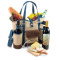 Enjoying a day trip to the wine country isn't complete without the Wine Country Tote. It's an insulated two-bottle wine tote with cheese service, including a hardwood cheese board