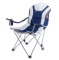 Portable Reclining Camp Chair. It features a folding steel frame that can hold up to 300 lbs.,